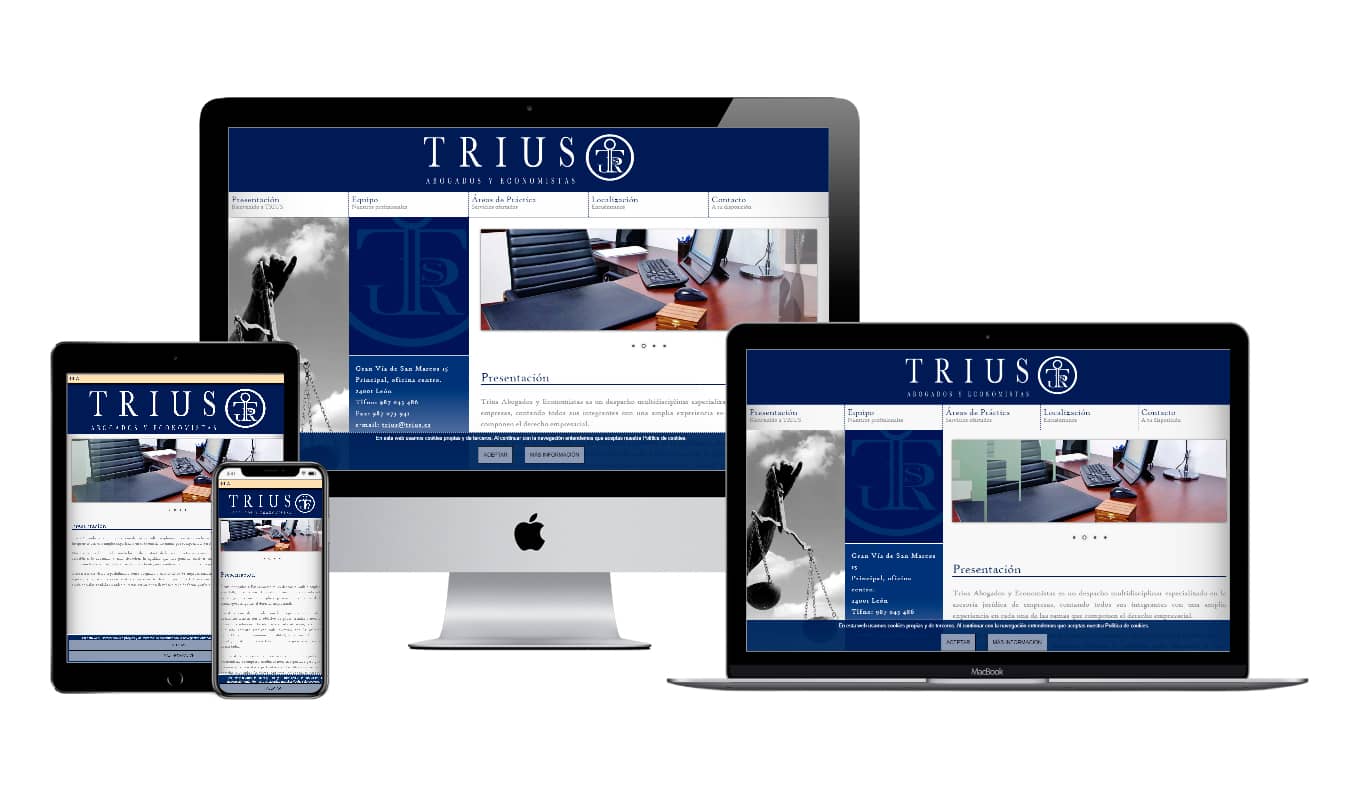 Muestra diseño adaptativo de la web de TRIUS, abogados y economistas